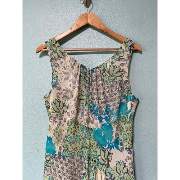 Vintage Evan Picone‎ Women's Blue Green Boho Sleeveless Midi Dress Size 16 - Picture 3 of 10